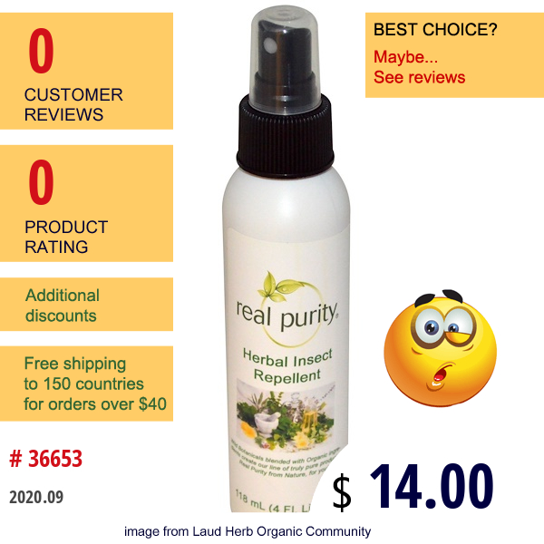 Real Purity, Herbal Insect Repellent, 4 Fl Oz (118 Ml)  