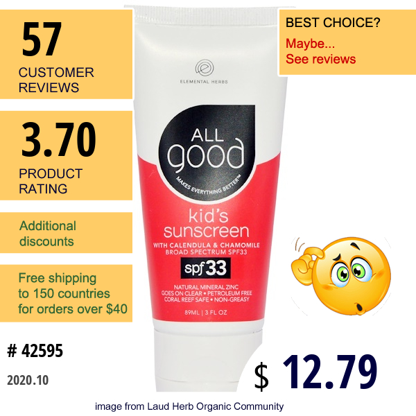 All Good Products, Kid'S Sunscreen, Spf 33, 3 Fl Oz (89 Ml)  