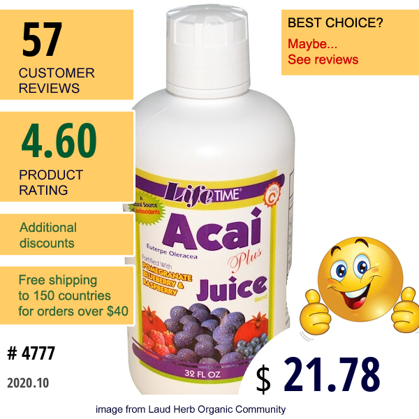 Lifetime Vitamins, Acai Plus Juice Blend, 32 Fl Oz  