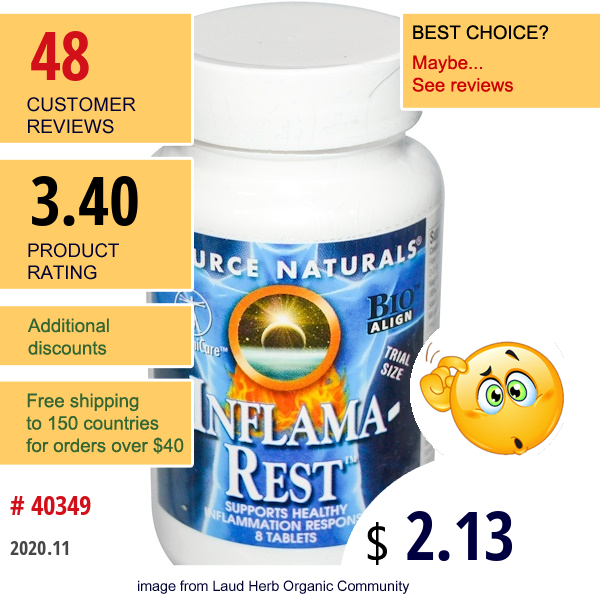 Source Naturals, Inflama-Rest, Trial Size, 8 Tablets  