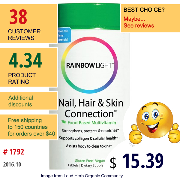 Rainbow Light, Nail, Hair & Skin Connection, Food-Based Formula, 60 Tablets