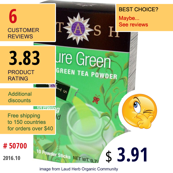 Stash Tea, Iced Green Tea Powder, Pure Green, 10 Powder Sticks, 0.7 Oz (20 G)