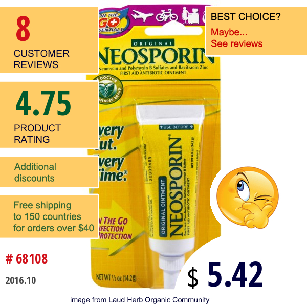 Neosporin, First Aid Antibiotic Ointment, Original, 1/2 Oz (14.2 G)