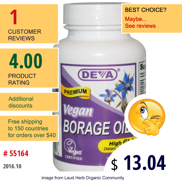 Deva, Borage Oil, 90 Vegan Caps