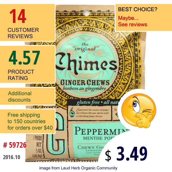 Chimes, Ginger Chews, Peppermint, 5 Oz (141.8 G)