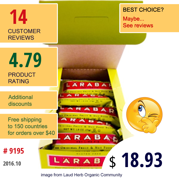 Larabar, Key Lime Pie, 16 Bars, 28.8 Oz (816 G)  