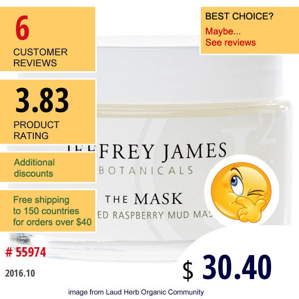 Jeffrey James Botanicals, The Mask, Whipped Raspberry Mud Mask, 2.0 Oz (59 Ml)