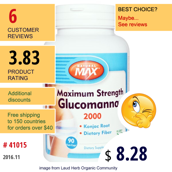 Natural Max, Maximum Strength Glucomannan, 2000 Mg, 90 Fast-Caps  