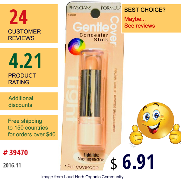 Physicians Formula, Inc., Gentle Cover Concealer Stick, Light, 0.15 Oz (4.2 G)