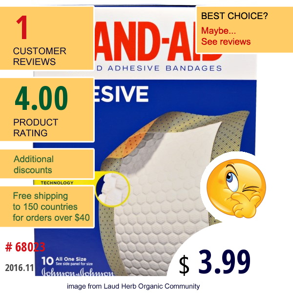 Band Aid, Brand Adhesive Bandages, Adhesive Pads, Large, 10 Pads