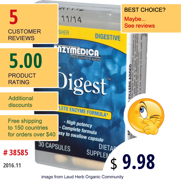 Enzymedica, Digest, Complete Enzyme Formula, 30 Capsules Enzymedica, Digest, Complete Enzyme Formula, 30 Capsules