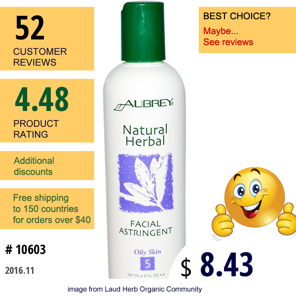 Aubrey Organics, Natural Herbal Facial Astringent, 8 Fl Oz (237 Ml)  