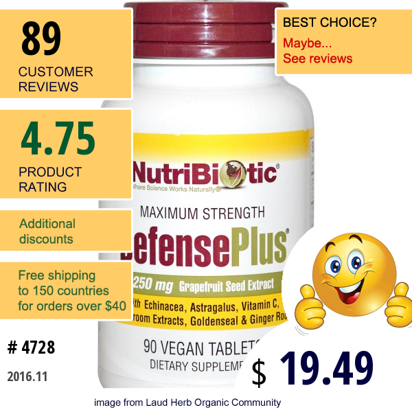 Nutribiotic, Defenseplus, 250 Mg Grapefruit Seed Extract, 90 Vegan Tablets