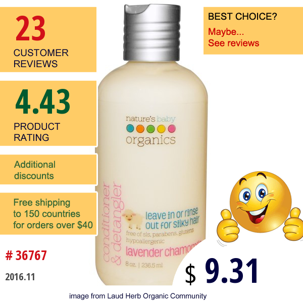 Natures Baby Organics, Conditioner & Detangler, Lavender Chamomile, 8 Oz (236.5 Ml)