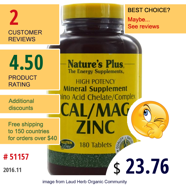 Natures Plus, Cal/mag Zinc, 180 Tablets