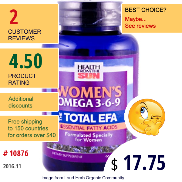Health From The Sun, Womens Omega 3-6-9, The Total Efa, 90 Soft Gels  