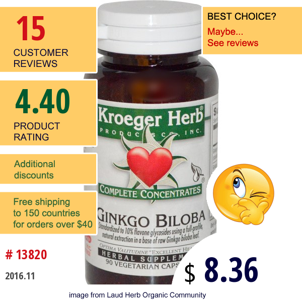 Kroeger Herb Co, Complete Concentrates, Ginkgo Biloba, 90 Veggie Caps