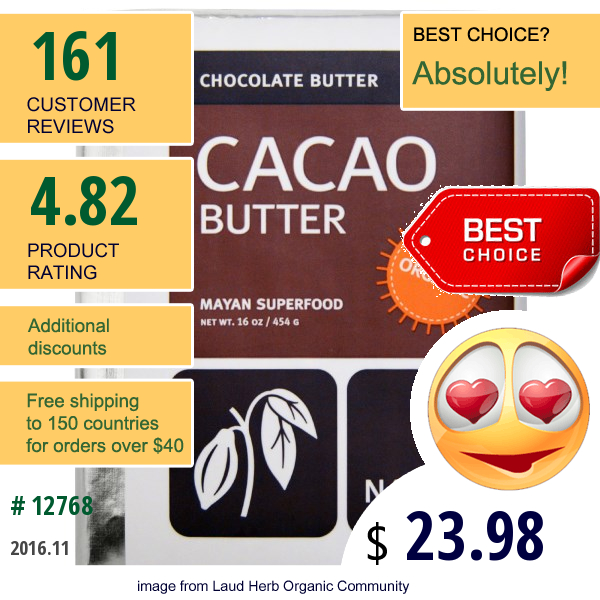 Navitas Naturals, Organic, Cacao Butter, 16 Oz (454 G) Navitas Naturals, Organic, Cacao Butter, 16 Oz (454 G)