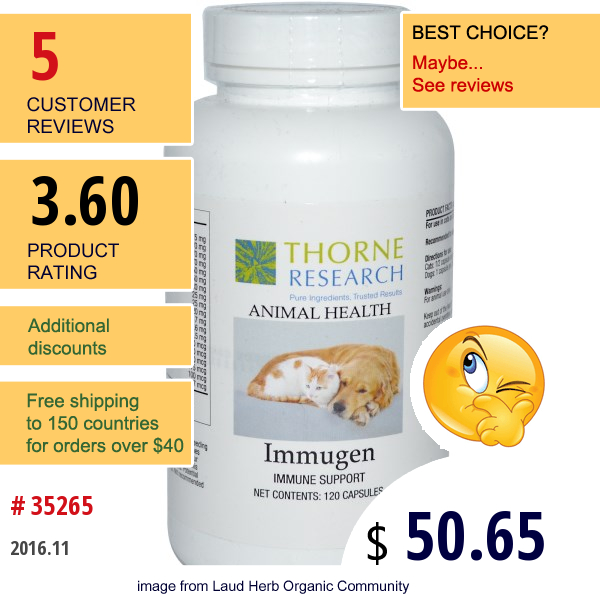 Thorne Research, Animal Health, Immugen, 120 Capsules  