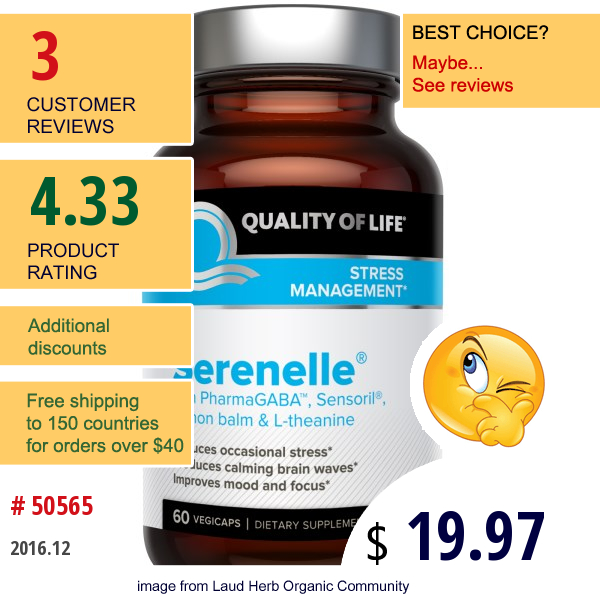 Quality Of Life Labs, Serenelle, Stress Management, 60 Vegicaps