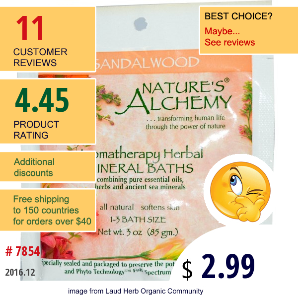 Natures Alchemy, Aromatherapy Herbal Mineral Baths, Sandalwood, 3 Oz (85 G)  