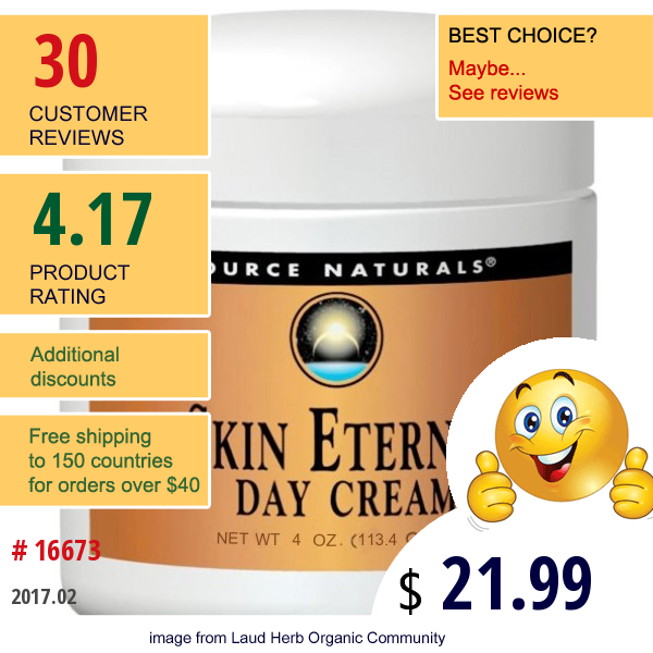 Source Naturals, Skin Eternal Day Cream, 4 Oz (113.4 G)