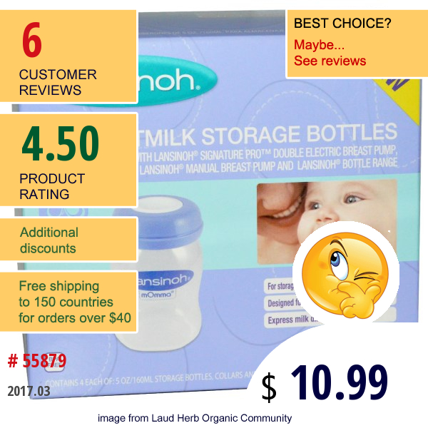 Lansinoh, Breastmilk Storage Bottles, 4 Bottles, 5 Oz (160 Ml) Each