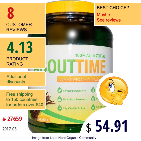 About Time, Whey Protein Isolate, Vanilla, 2 Lbs (908 G) About Time, Whey Protein Isolate, Vanilla, 2 Lbs (908 G)