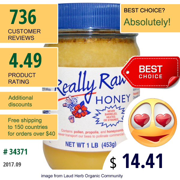 Really Raw Honey, Honey, 1 Lb (453 G)