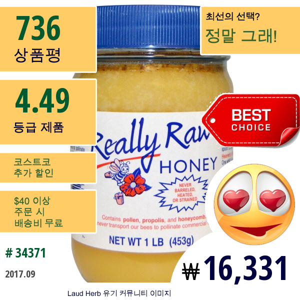 Really Raw Honey, 꿀, 1 파운드 (453 G)