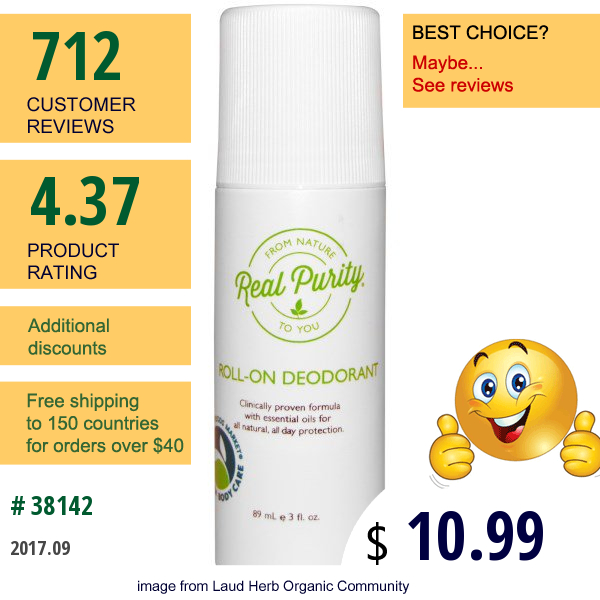 Real Purity, Roll-On Deodorant, 3 Fl Oz (89 Ml)