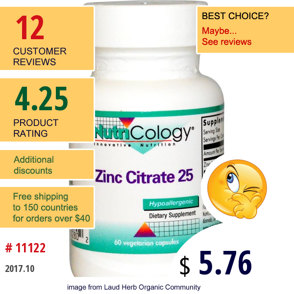 Nutricology, Zinc Citrate 25, 60 Veggie Caps