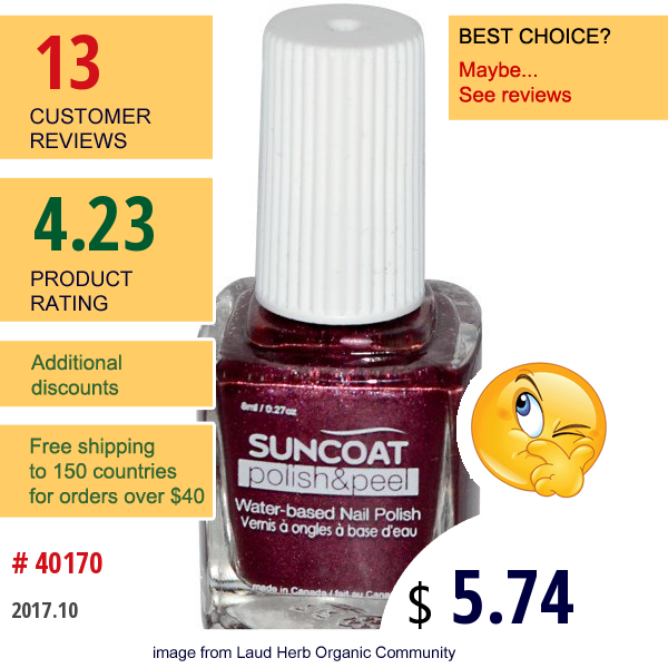 Suncoat, Polish & Peel, Water-Based Nail Polish, Mulberry, 0.27 Oz (8 Ml)