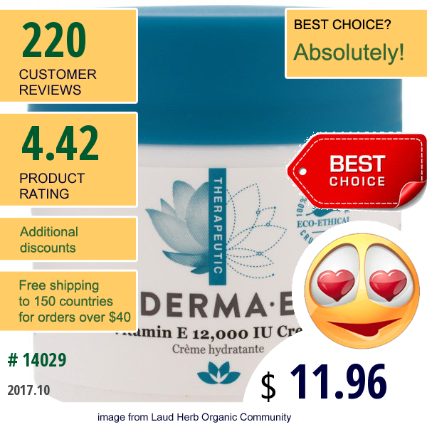 Derma E, Vitamin E 12,000 Iu Creme, 4 Oz (113 G)