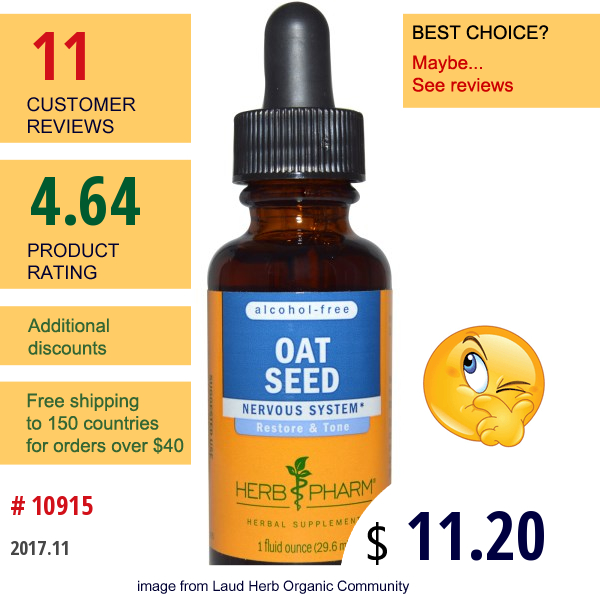 Herb Pharm, Oat Seed, Alcohol-Free, 1 Fl Oz (29.6 Ml)