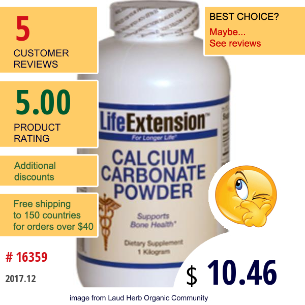 Life Extension, Calcium Carbonate Powder, 1 Kilogram  