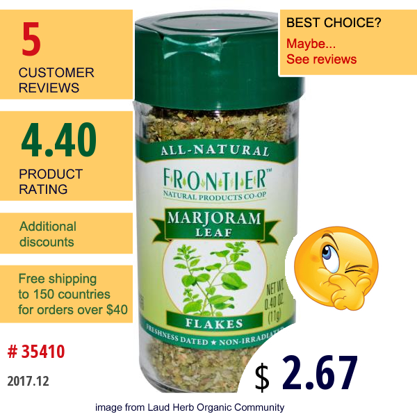 Frontier Natural Products, Marjoram Leaf, Flakes, 0.40 Oz (11 G)  