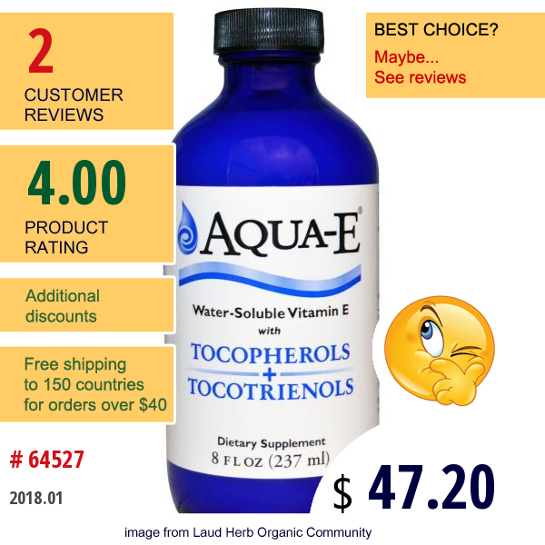 A.c. Grace Company, Aqua-E, Water-Soluble Vitamin E With Tocopherols + Tocotrienols, 8 Fl Oz (237 Ml)