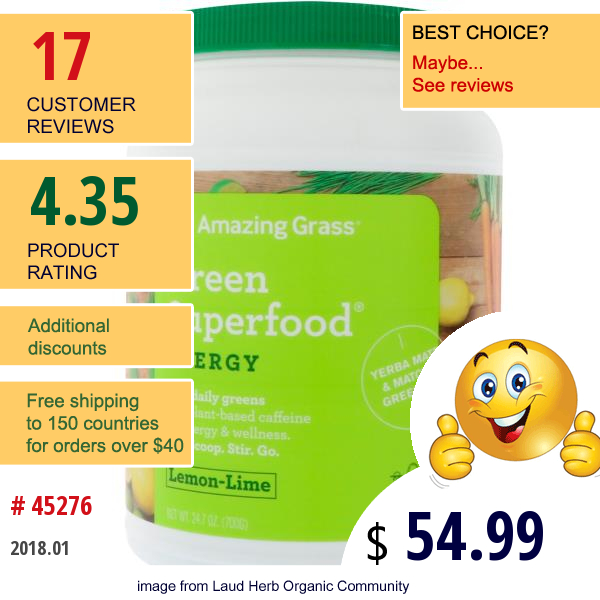 Amazing Grass, Green Superfood, Energy, Lemon Lime , 24.7 Oz (700 G)