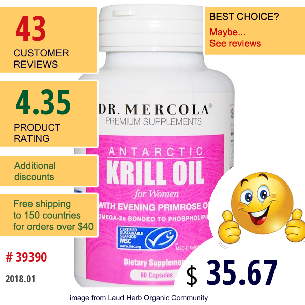 Dr. Mercola, Antarctic Krill Oil For Women, 90 Capsules