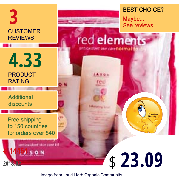 Jason Natural, Red Elements, Antioxidant Skin Care Kit, Normal To Dry, 4 Piece Set  