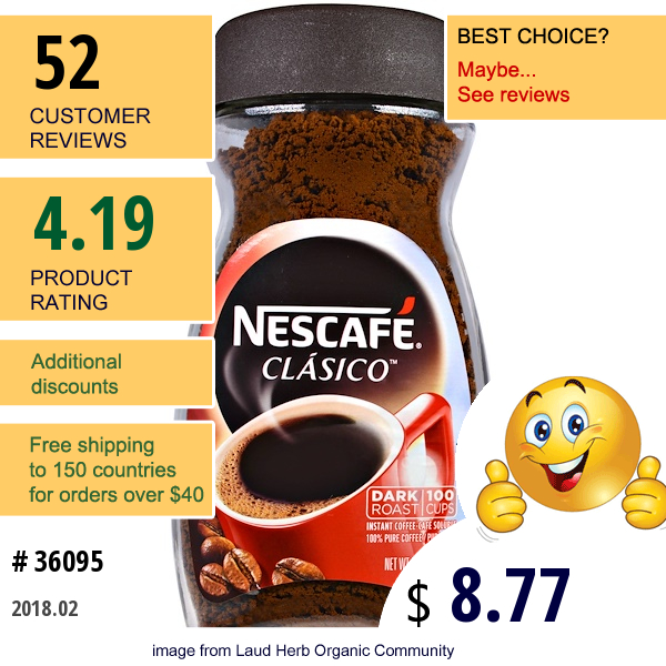 Nescafé, Clasico, Pure Instant Coffee, Dark Roast, 7 Oz (200 G)