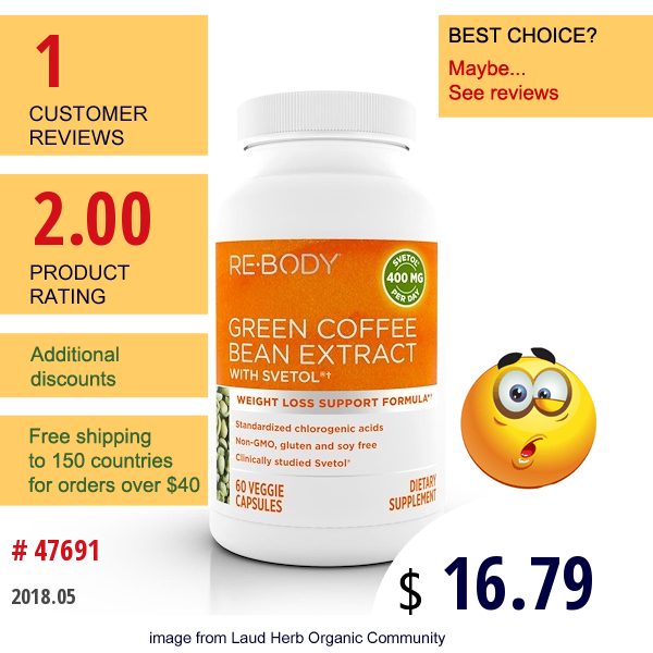 Rebody Safslim, Green Coffee Bean Extract With Svetol, 60 Veggie Caps  