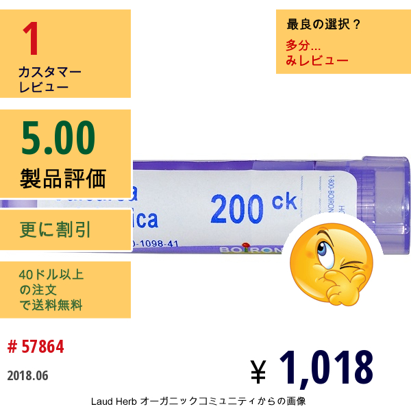 Boiron, Single Remedies, Calcarea Sulphurica（カルカレア サルファリカ）、200Ck、約80ペレット