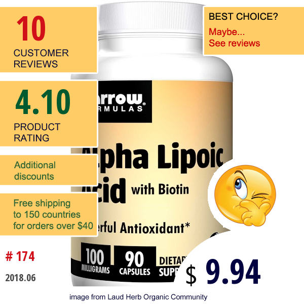 Jarrow Formulas, Alpha Lipoic Acid, With Biotin, 100 Mg, 90 Capsules  