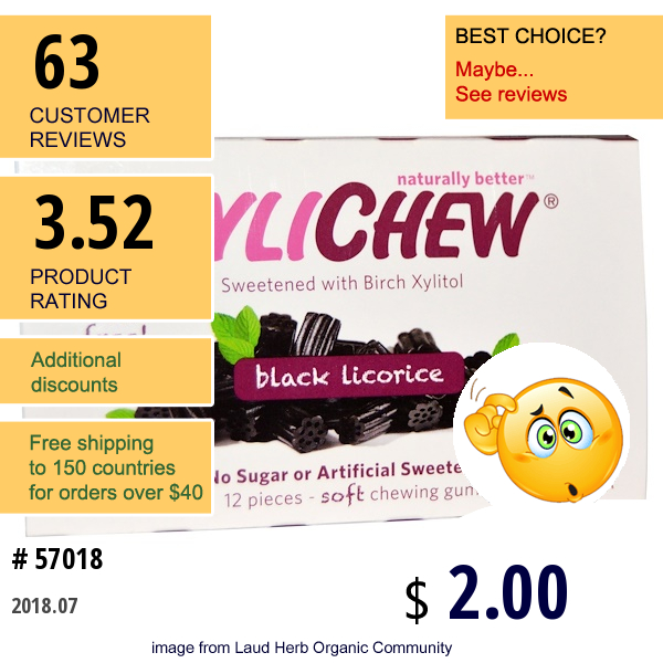 Xylichew Gum, Black Licorice, 12 Pieces