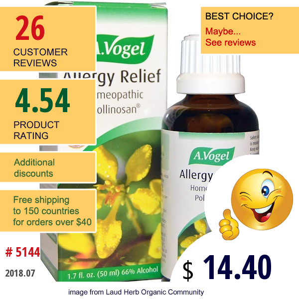 A Vogel, Allergy Relief, Homeopathic Pollinosan, 1.7 Fl Oz (50 Ml)  