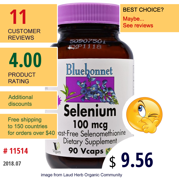 Bluebonnet Nutrition, Selenium, 100 Mcg, 90 Vcaps
