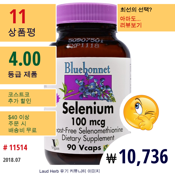 Bluebonnet Nutrition, 셀렌, 100 Mcg, 90 베지캡