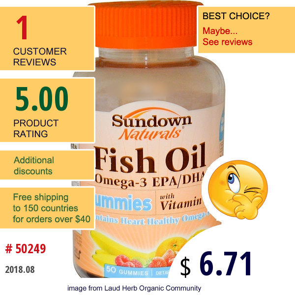 Sundown Naturals, Fish Oil Omega-3 Epa/dha Gummies With Vitamin D3, 50 Gummies  